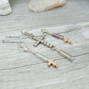 Stitch Markers 3 Piece Fluorite Gemstone Rhinestone Cross Charms